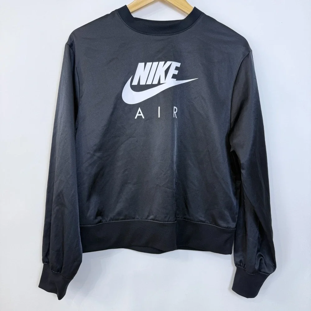 Nike Air Satin Long Sleeve Pullover Top Womens Small Black‎  White Logo